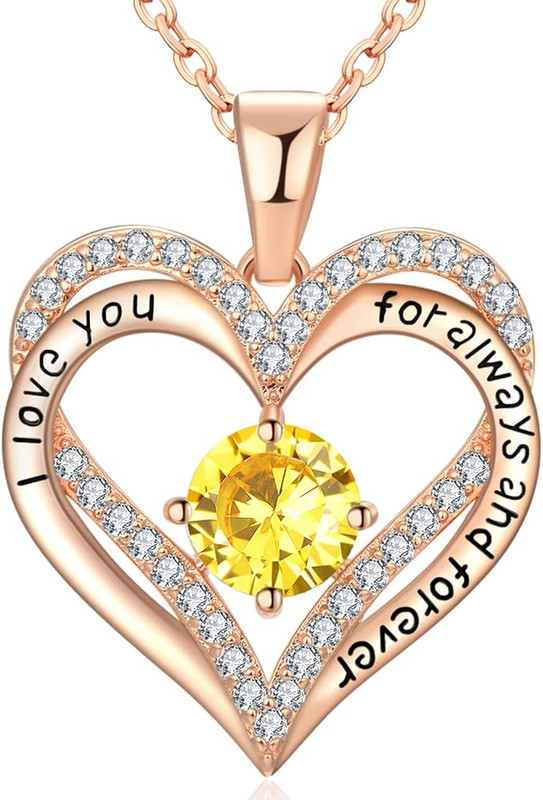 18K Rose Gold Necklaces for Women, 929 Sterling Silver Gifts for Mothers Day, Jewelry for Wife Mom Her Girlfriend, Birthstone Diamond Necklace for Birthday