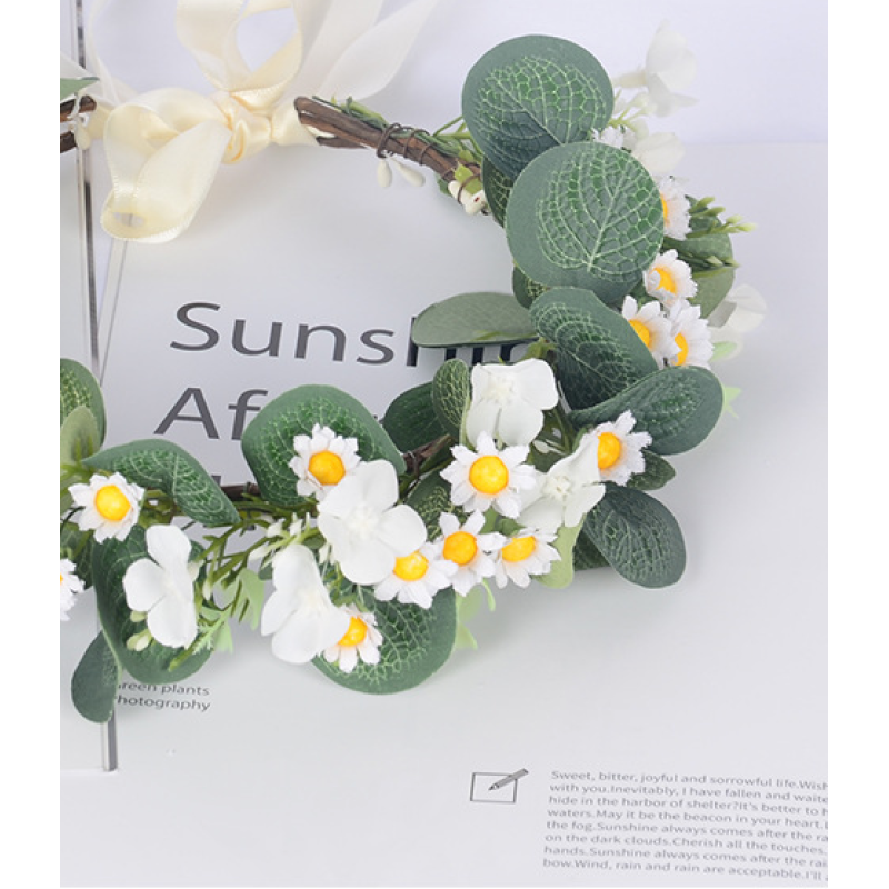 Leaf headgear Bridal Green Leaf Crown Bohemian Headpiece Floral Headband Photo Prop (white flower green) โ image 4