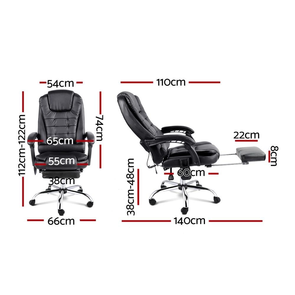 Artiss 8 Point Massage Office Chair PU Leather Footrest Black — image 2