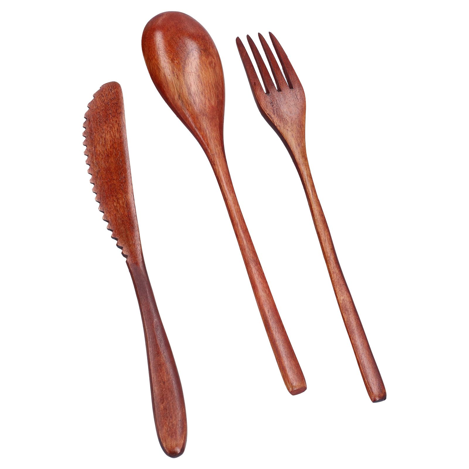 3Pcs/Set Knife Fork and Spoon Wooden Portable Cutlery Dessert Tableware for Home Hotel โ image 3