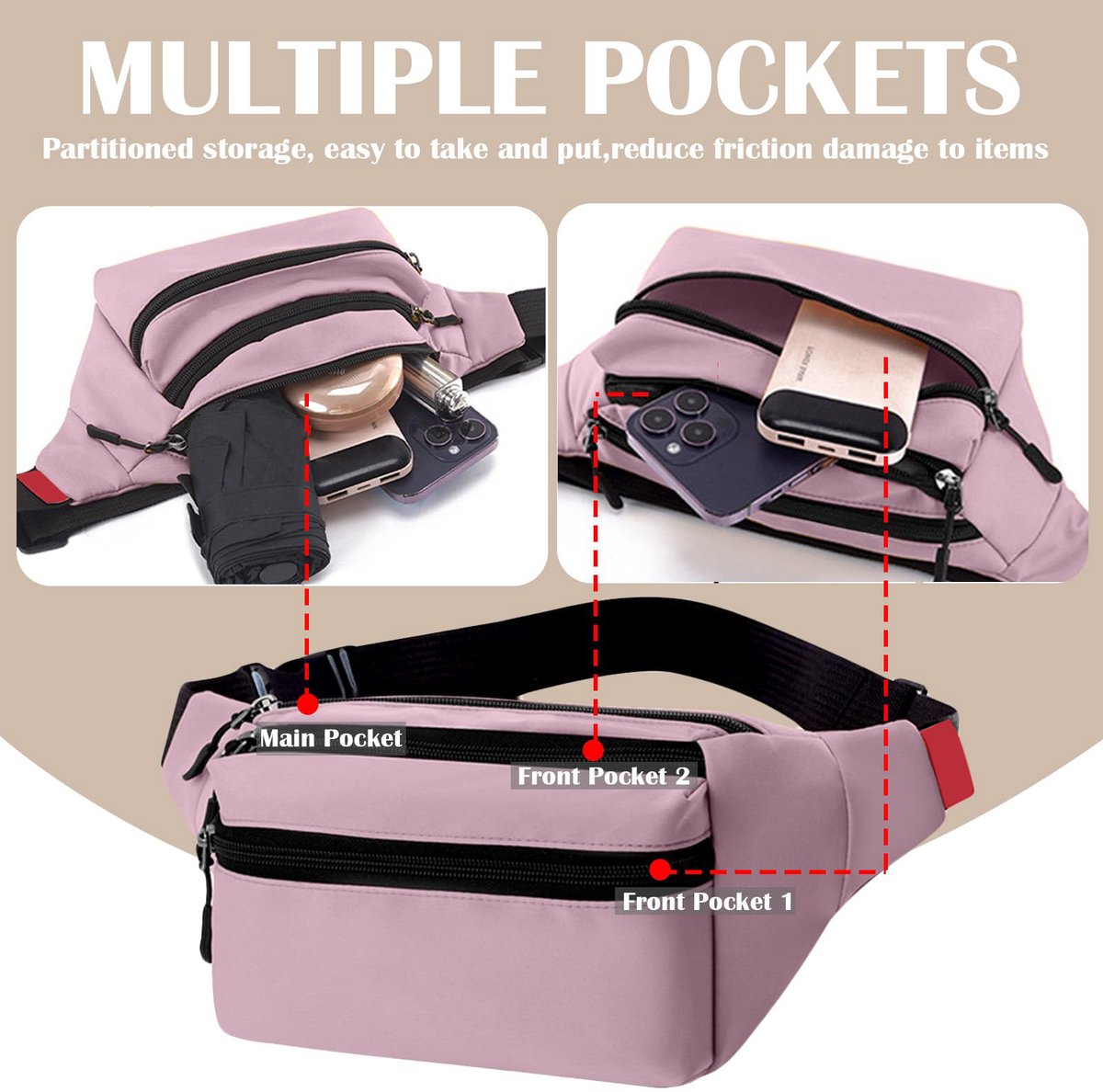 Riem Outdoor Bag - Fanny Pack - Waterproof Fanny Pack - Women's and Men's - Fanny Pack - Phone Bag - Swimming - Festival - Waterproof Fanny Pack - Pink — image 3