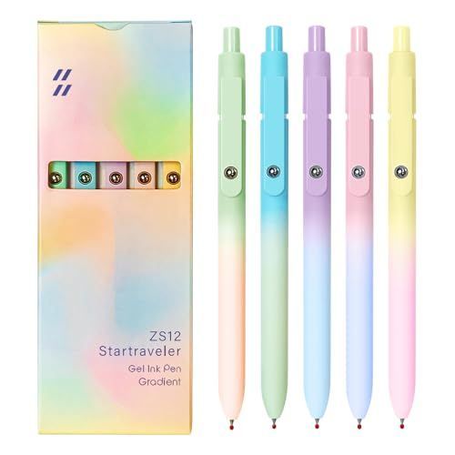 Gel Pens, 5 Pcs Black Ink Pens for Women, 0.7mm Medium Point Smooth Writing Pens with Silicone Grip, High-End Series Metal Clip Retractable Pens for