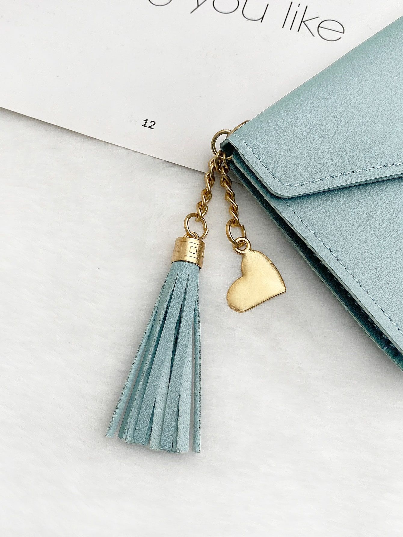 Tassel Decor Fold Over Credit Card Small ID Window Slim Women Wallet Mini Lightweight Leather Cash Card Holder Minimalist Fashion Valentine Day Birthday Gift — image 4
