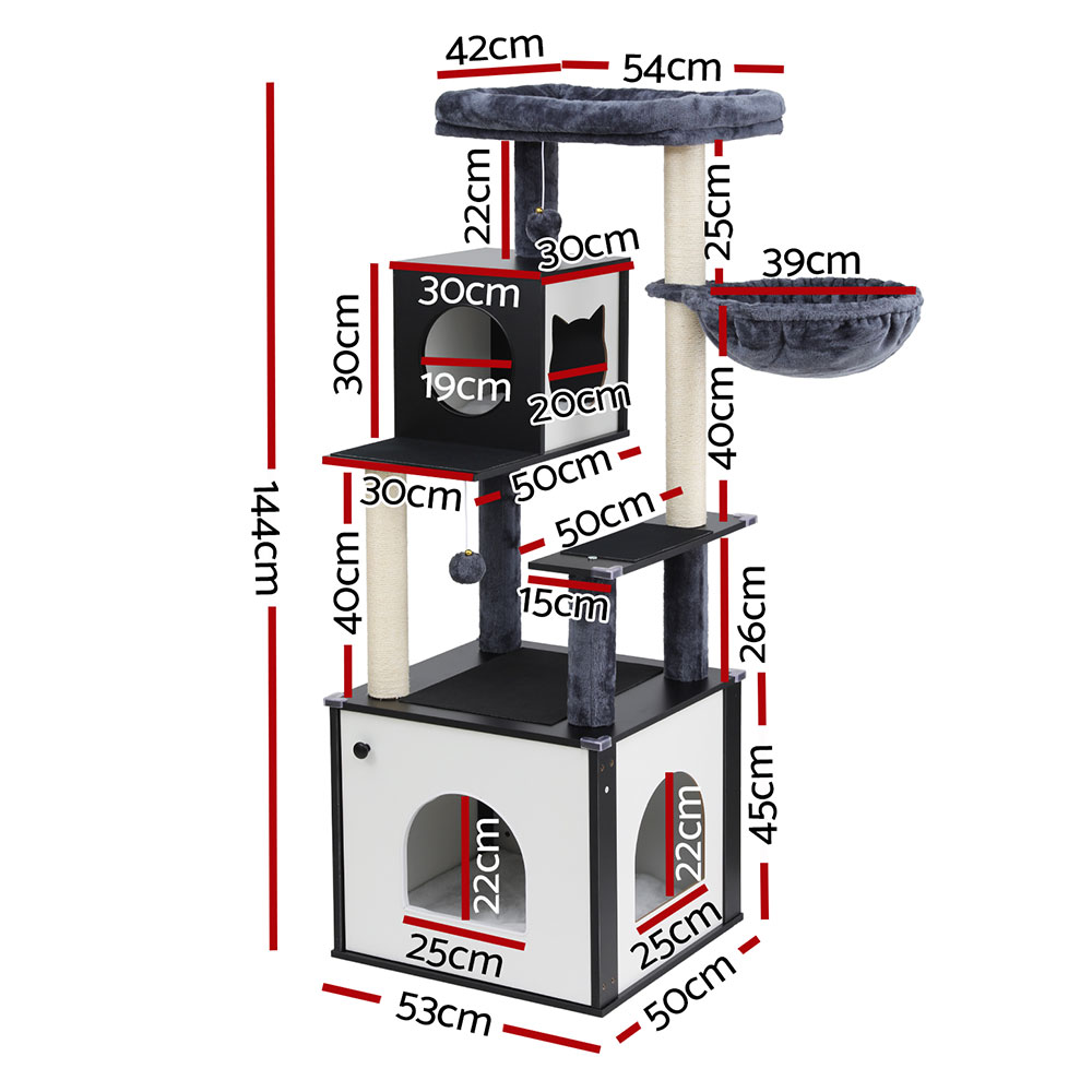 i.Pet Cat Tree Tower Scratching Post Scratcher 144cm Wood Bed Condo House Cabinet โ image 2