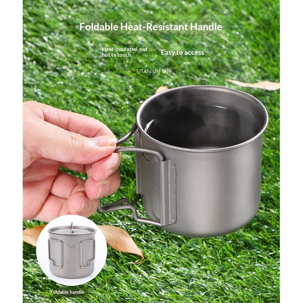Pure Titanium Tea Collapsible Cups Lids Titanium Camping Mug Outdoor Drinking Cup for Hiking Backpacking TravelSecond generation handle made of pure titanium โ image 3