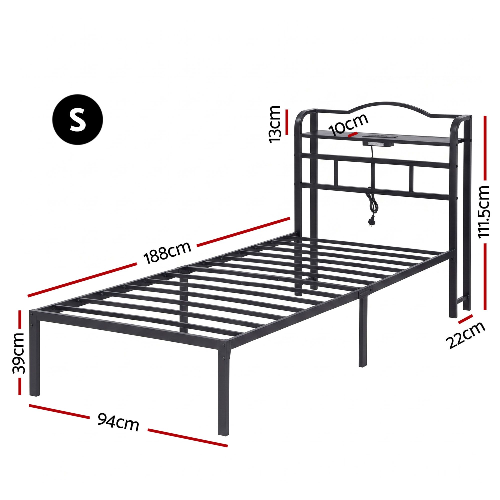 Artiss Bed Frame Single Size with Charging Station WAVE โ image 2