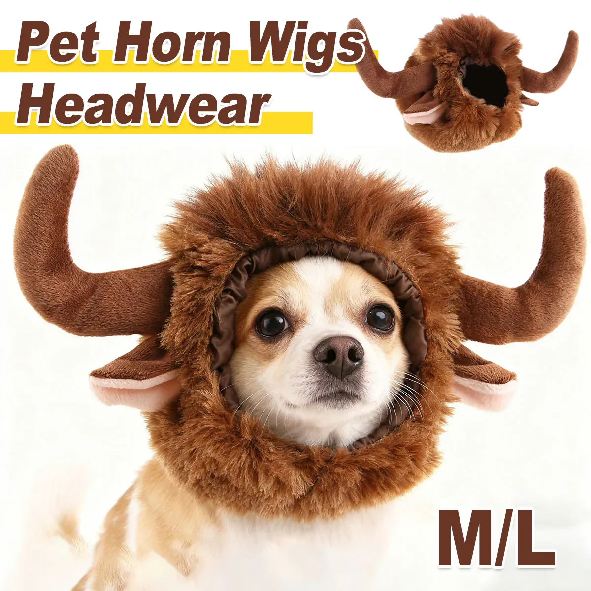 Pet Horn Wigs Headwear Adjustable for Dogs Cats Soft Comfortable Decoration - M — image 2