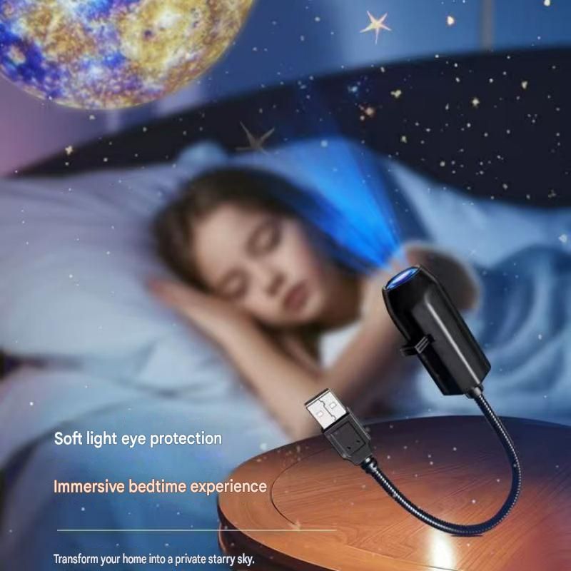 Black USB Starry Sky Projector Night Light β5-piece set Moon and Galaxy Edition Rotating LED Lamp, Bedroom Atmosphere Romantic Room Decor Projection Light β image 2