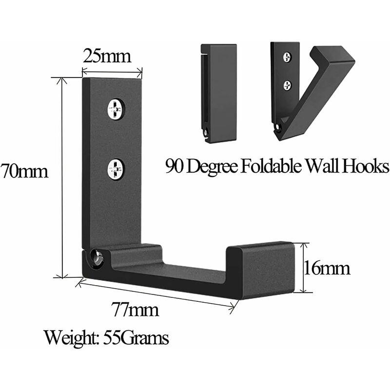 4 Pack Foldable Wall Hooks - Invisible Coat Hooks, Aluminum Wall Hook, Aluminum Alloy Wall Hanging Hook 90° Foldable — image 2