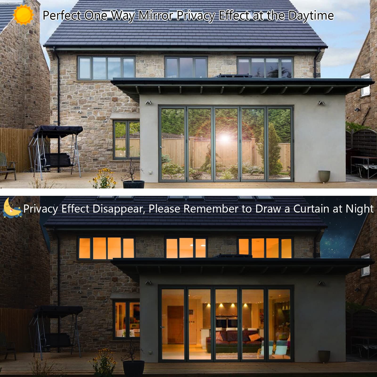 Privacy Window Film One Way Mirror Glass Tint Heat Control Sun UV Blocking Sliding Door Tinting Reflective Static Cling for Home โ image 4