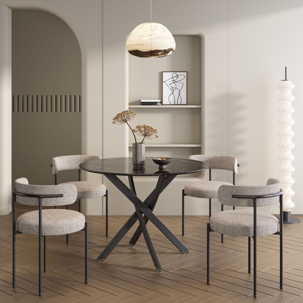 Round Marble-Effect Table-Black โ image 5