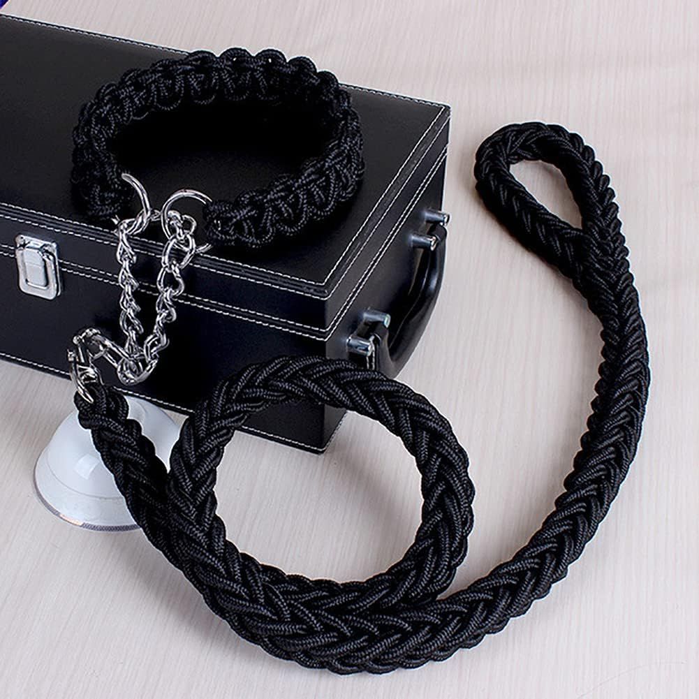 Dog collar and rope, heavy-duty nylon braided rope, sturdy dog collar, suitable for training and walking of small, medium and large dogs (black) — image 2
