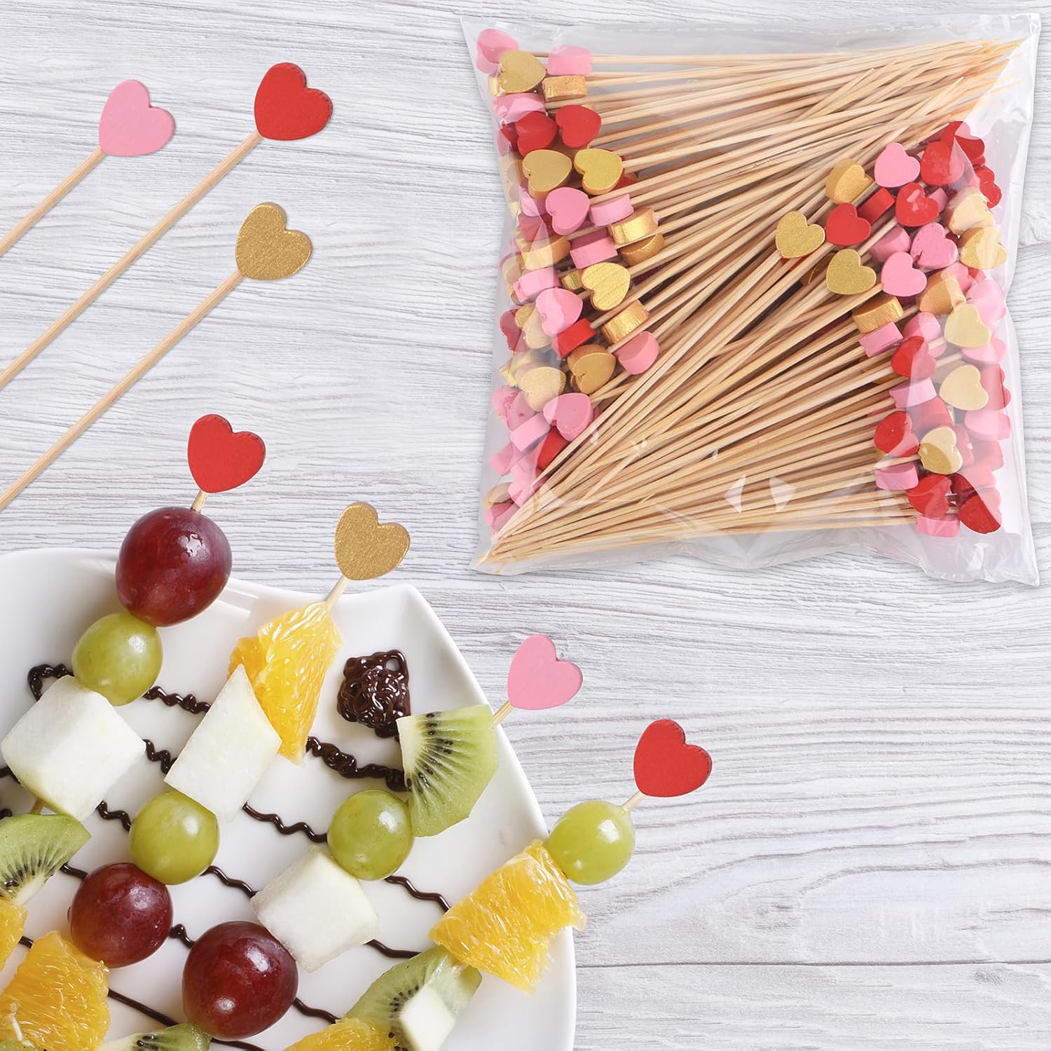 100 Pack Heart-Shaped Bamboo Cocktail Picks, 4.7" Heart Toothpicks for Appetizers, Natural Bamboo Food Picks for Valentines Wedding Birthday Party Decoration โ image 5