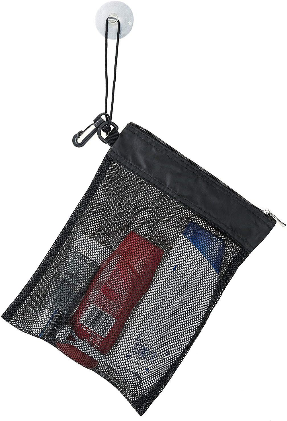 Shower Bag Tote, Mesh Caddy Toiletry Organizer 12”L x 9”W, Compact and Lightweight With Suction Cup, Cord for Hanging, Zipper and Drawstring Pouch 14”L x 10”W — image 2