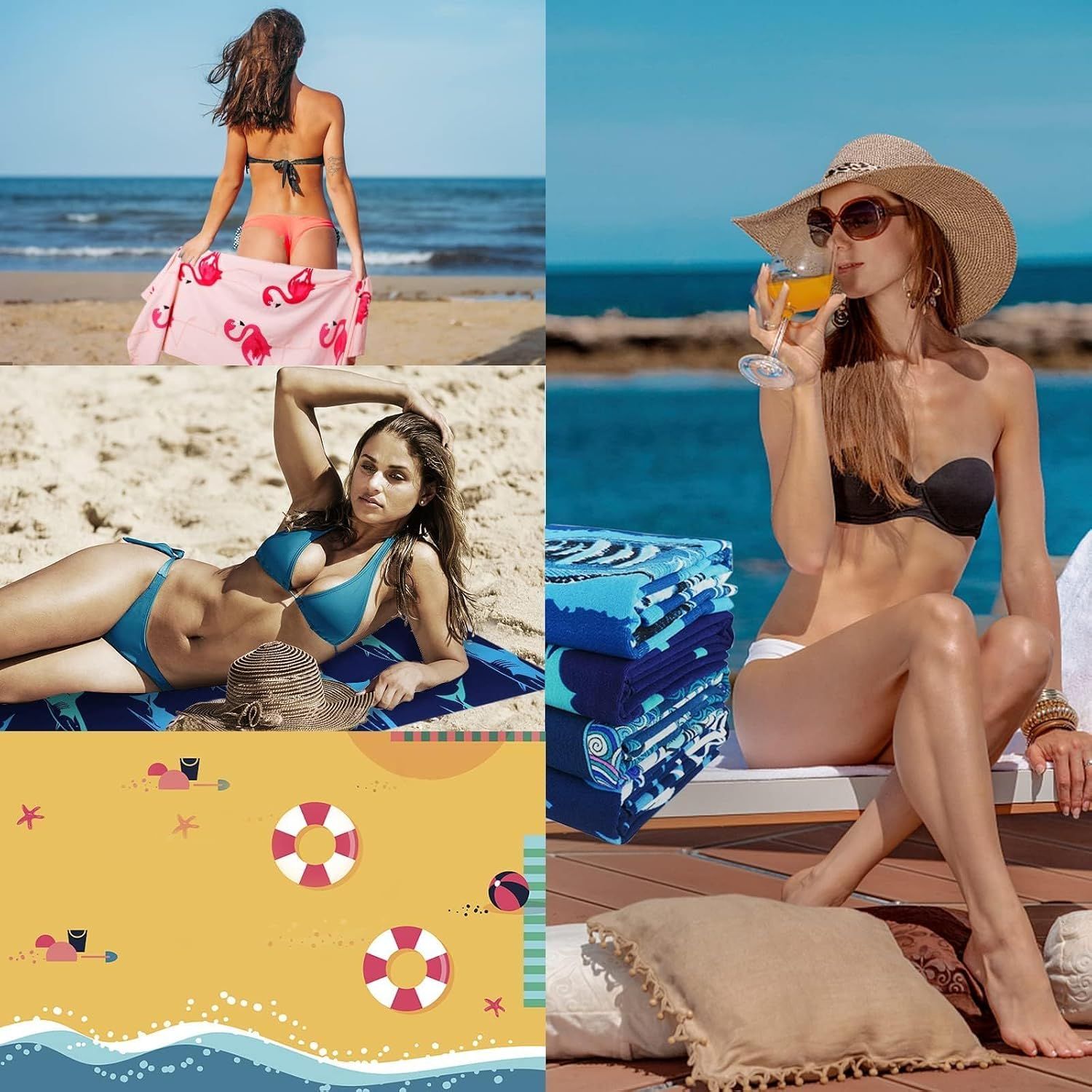 4 Pack Oversized Thin Beach Towels, Quick-Dry Swim and Travel Towels for Adults, Poolside, Camping and Lounge Chairs, Assorted Prints, 152 × 183 cm — image 5