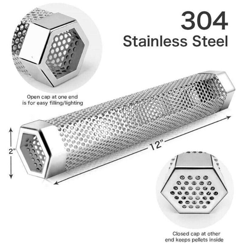 Hexagon Bbq Smoker Tube Stainless Steel Grill Accessory Smoking Box Long Lasting - 12Inch — image 4