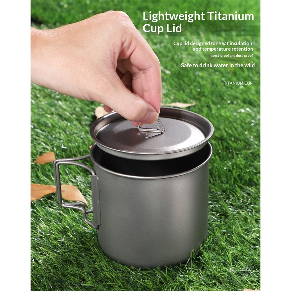 Pure Titanium Tea Collapsible Cups Lids Titanium Camping Mug Outdoor Drinking Cup for Hiking Backpacking TravelSecond generation handle made of pure titanium โ image 2