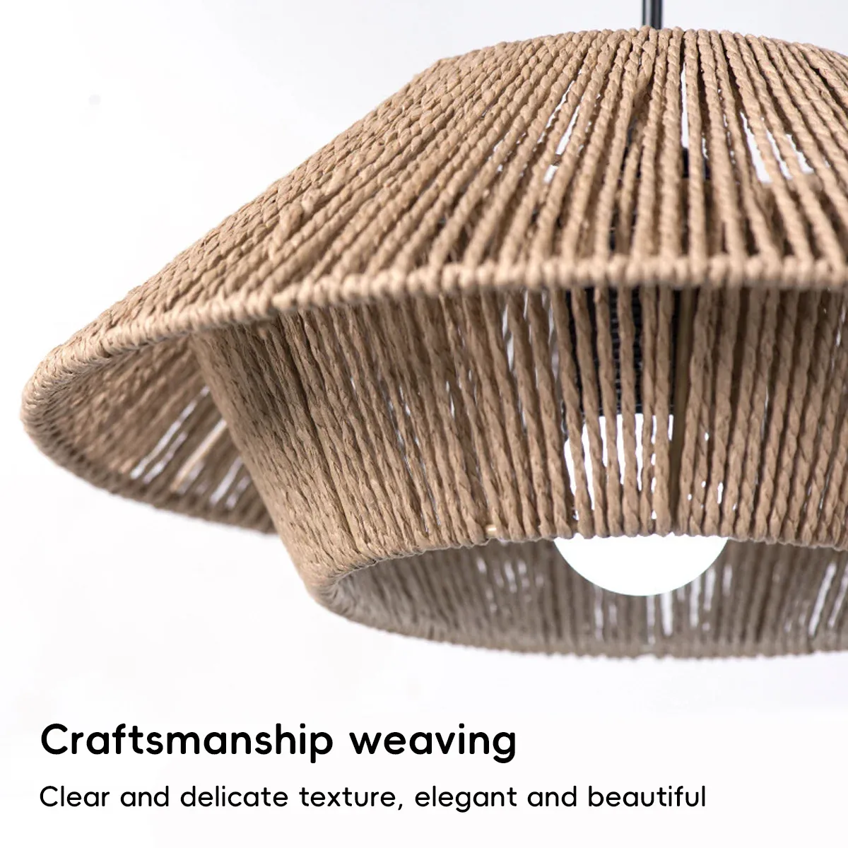Hand Woven Paper Rope Pendant Lampshade Boho Rattan Style - Yellow — image 5