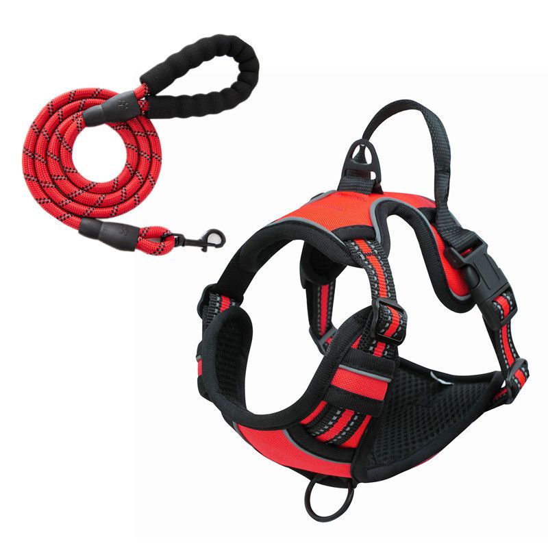 Reflective Pet Vest, Dog Harness, No Pull, Breathable, 1.5-meter tow rope- Red, XL