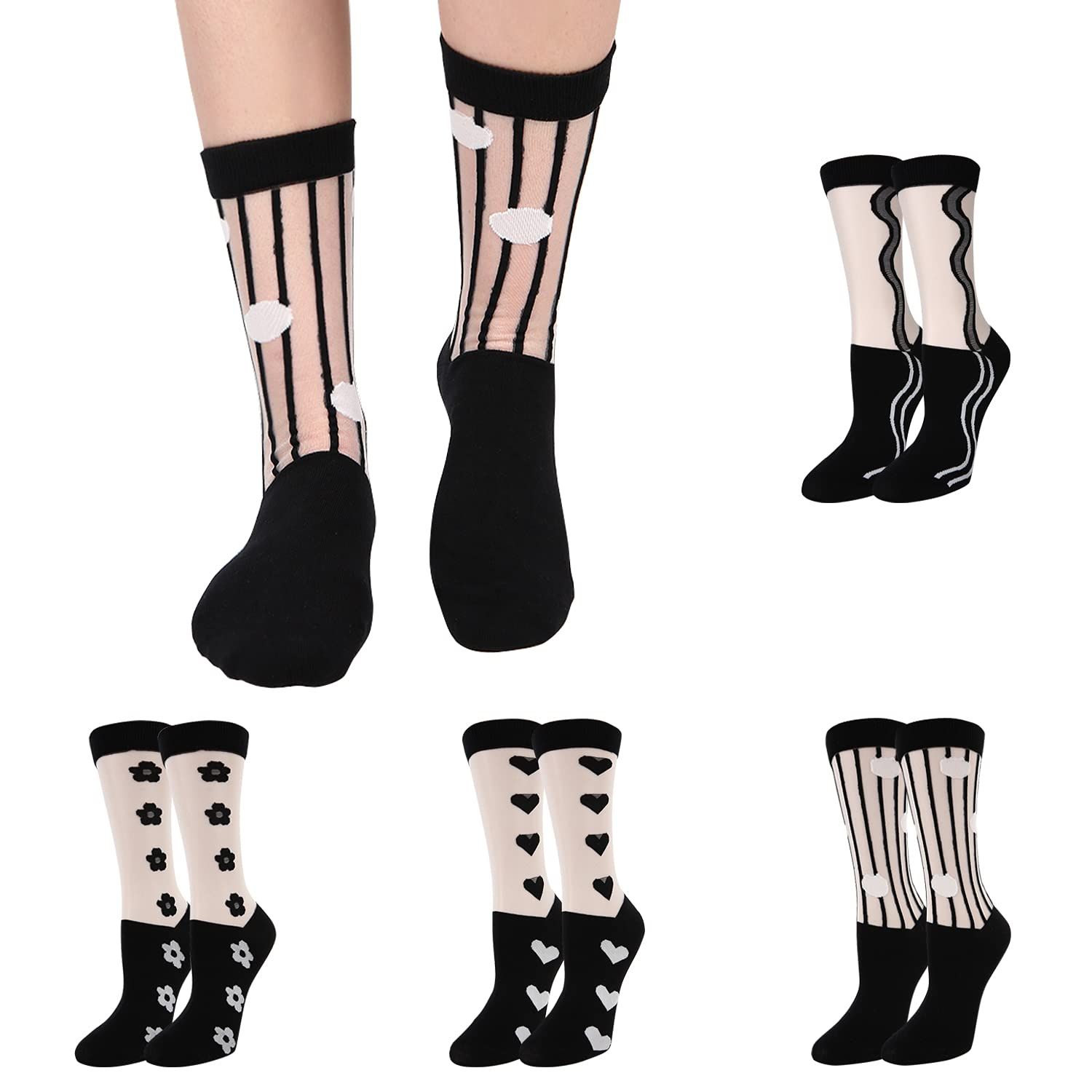 4 Pairs Lace Socks Sheer Ankle Socks Women Fashion Mesh Socks for Girls Womens Ultrathin Crystal Glass Socks — image 5