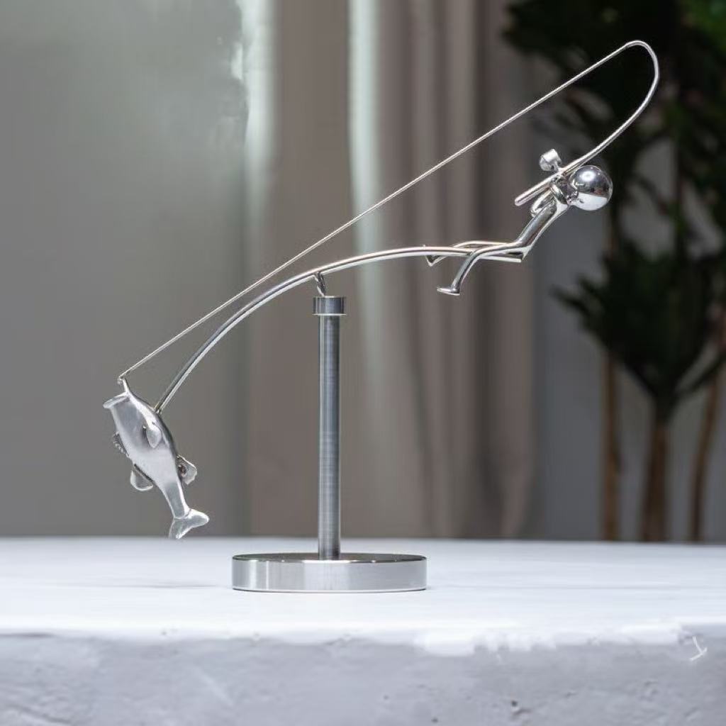 The Balancing Fisherman Sculpture - Kinetic Desk Art Decor, Office Zen Toy, Gift for Dad — image 6