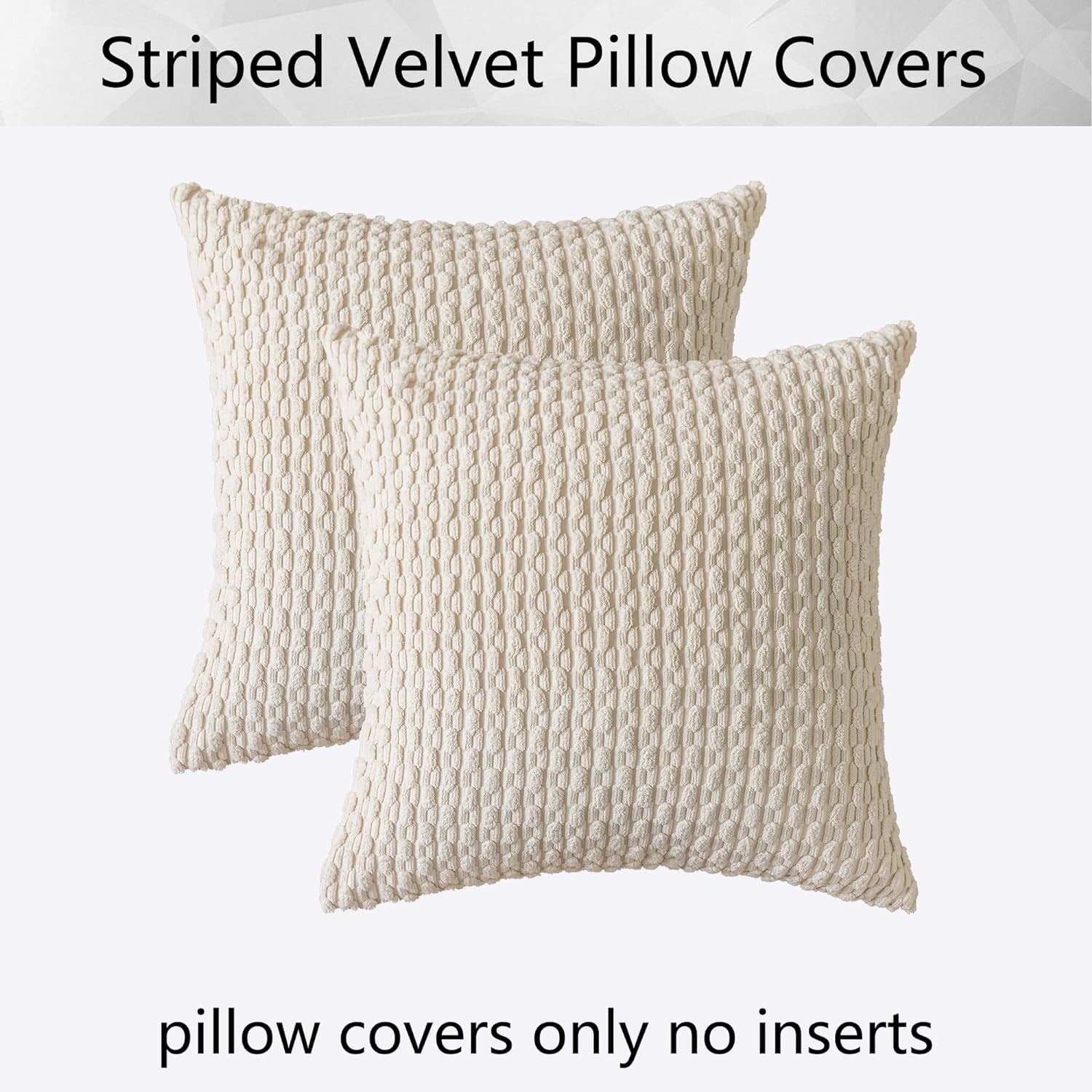 2 Pack Striped Velvet Corduroy Pillow Covers, Decorative Throw Cushion Cases for Couch, Sofa and Bed, 22 x 22-Inch, off white โ image 6