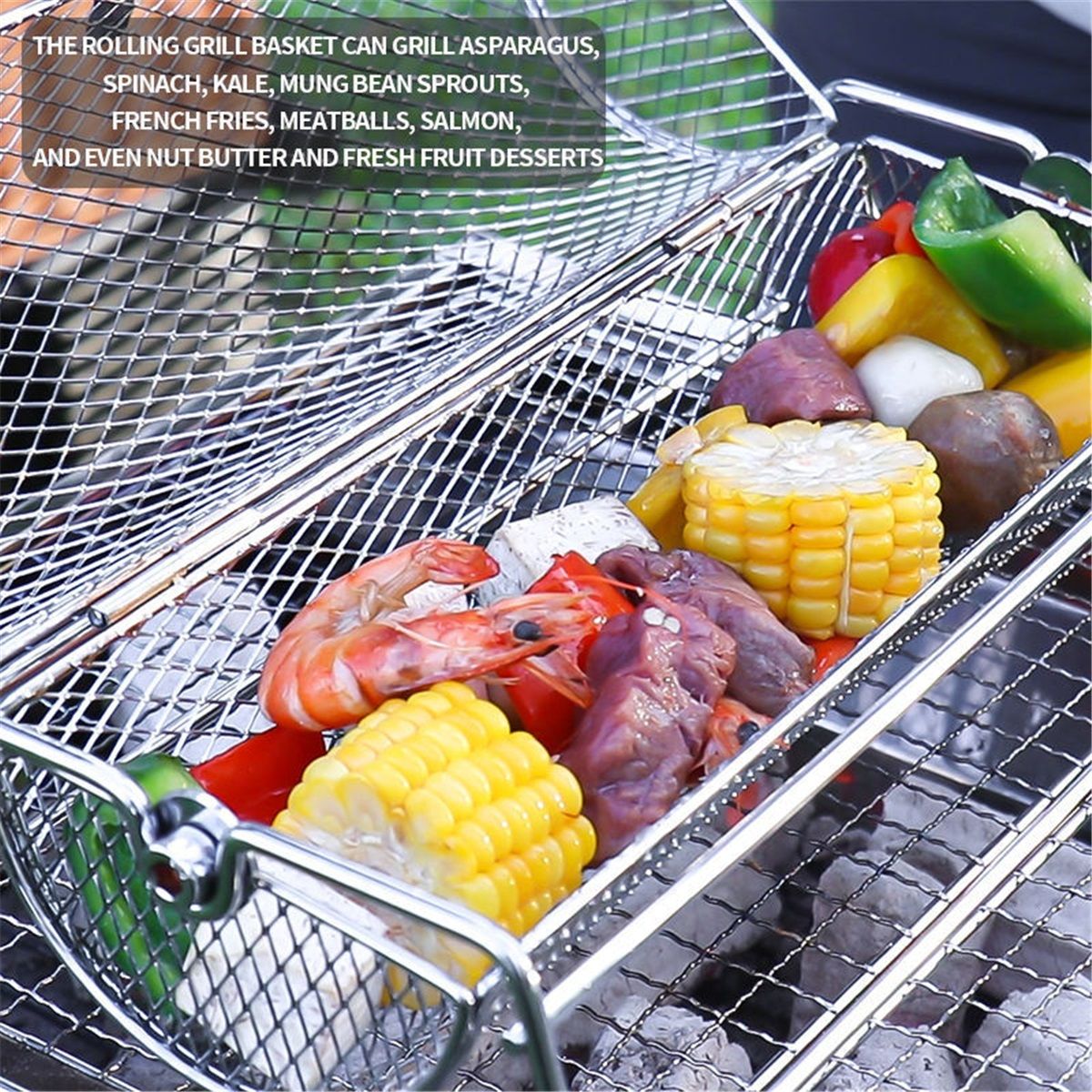 Universal Stainless Steel Rotisserie Grill French Fries Basket Fits for Any Gas Grill Raffle Drum Upgraded Spinner Holds — image 3