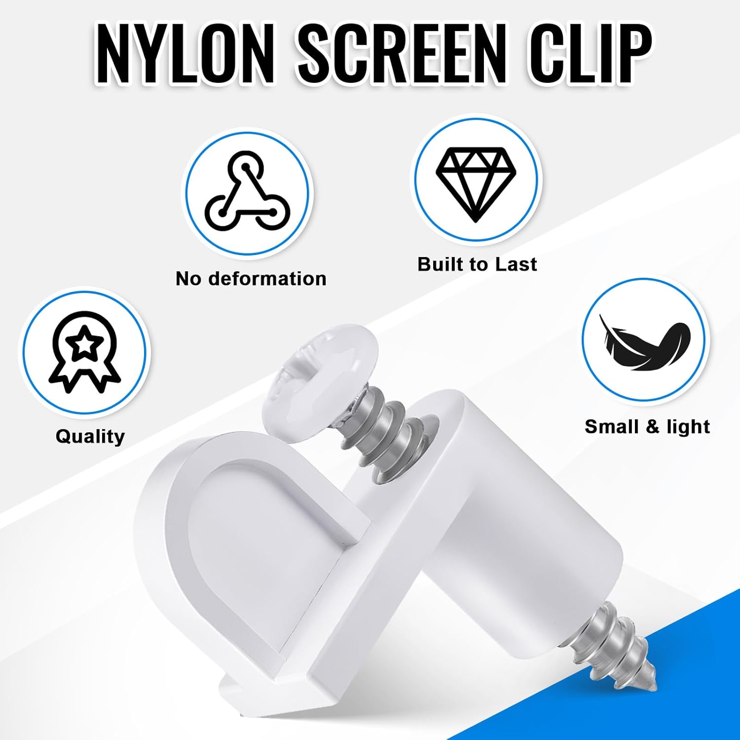 24 Pack 3/8 in Nylon Window Screen Clip with Screws Offset Clips for Fastens Storm Window, Storm Panels, Screen Door Clips (White) — image 3