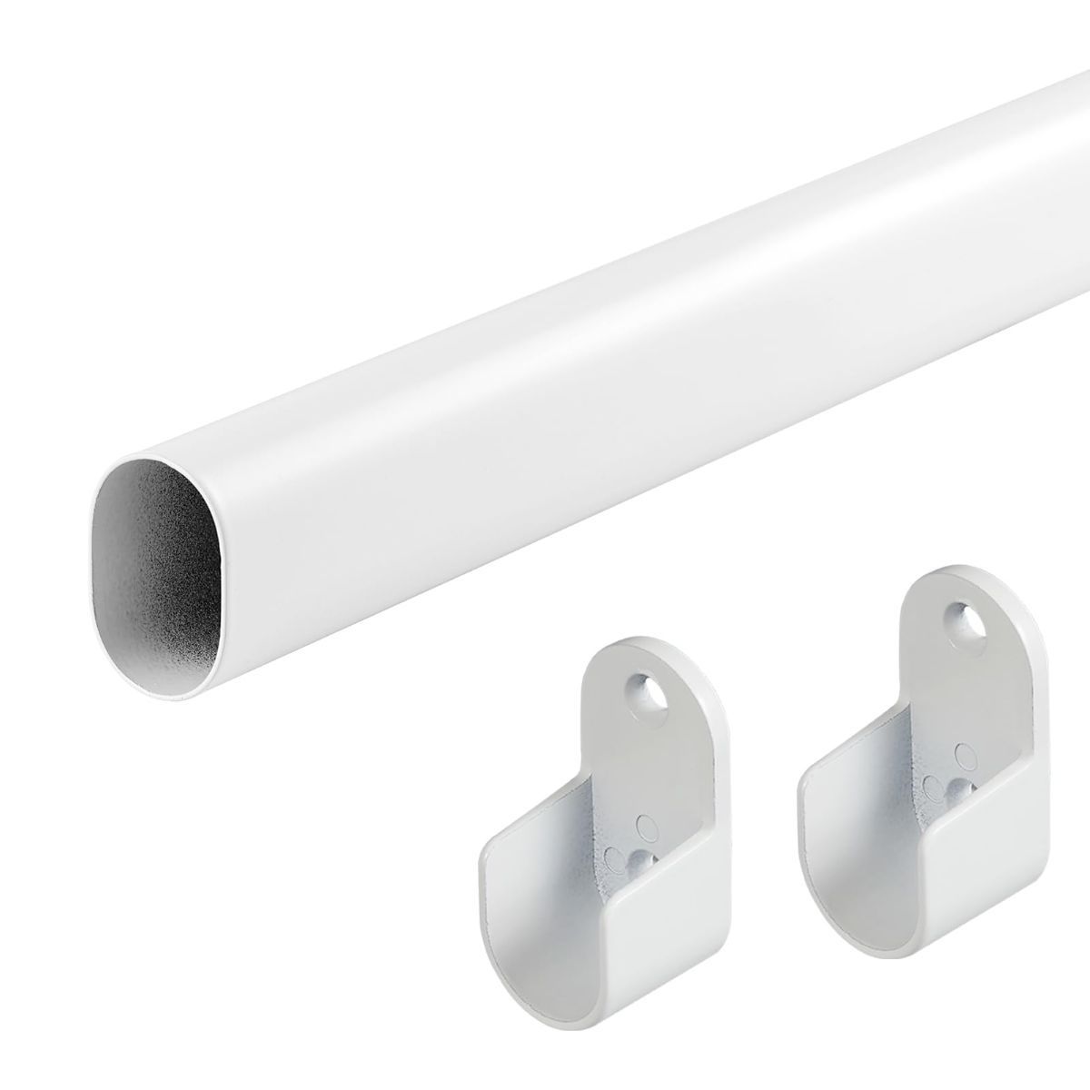 18-87" Oval Closet Rod for Hanging Clothes Adjustable Closet Rods Heavy Duty Black Poles Bar Closet Rod Expandable for Wardrobes Laundry RV - White