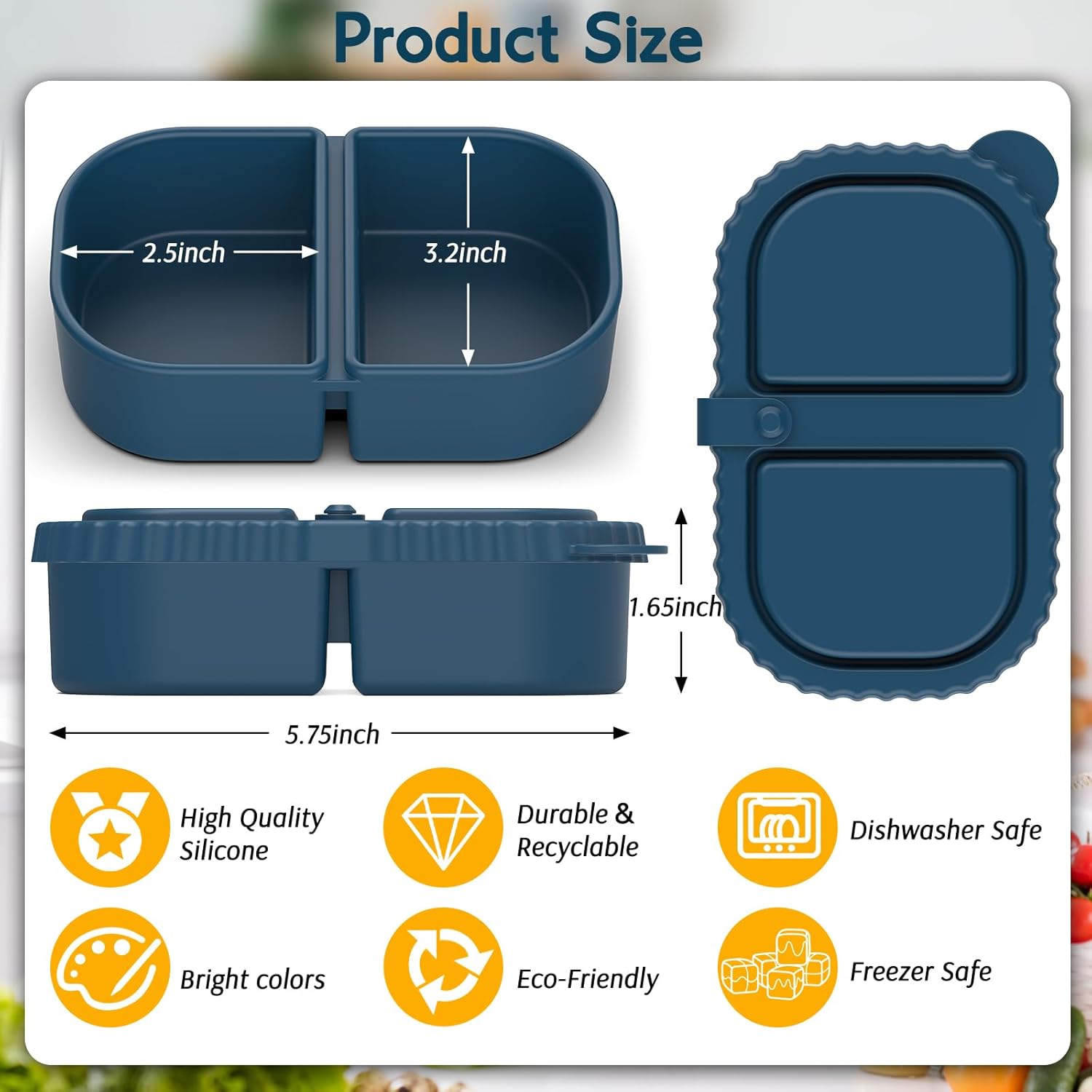 3 Pack Silicone Lunch Boxes Reusable with Lids Mini Double Compartment Portable Food Storage Containers for Picnic School Office β image 3
