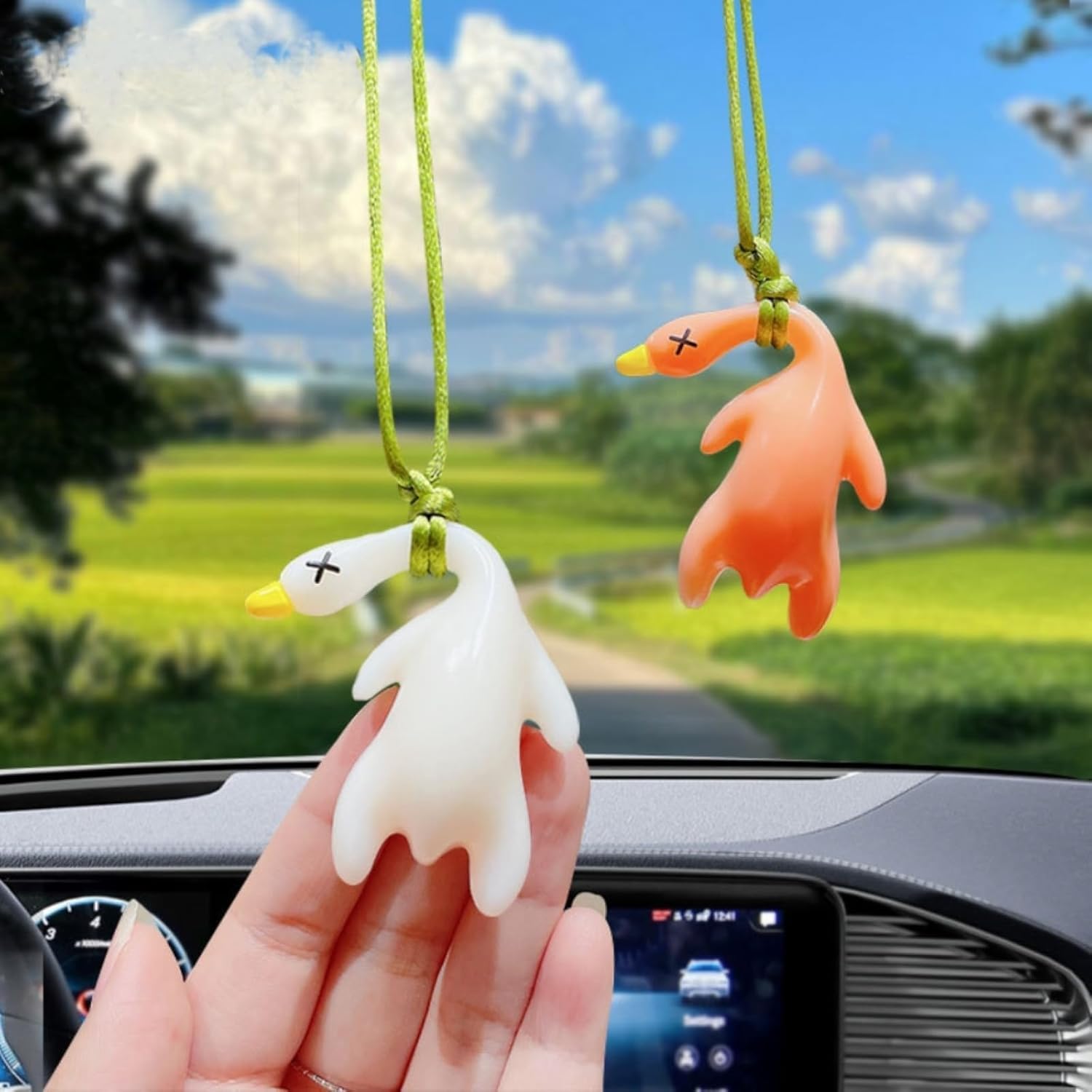 6 Pcs Duck Car Pendant, Violetfox Color-Changing Duck Sunscreen Tester UV Temperature Reminder, Funny Cute Roast Hanging Ornament for Car Mirror Bicycles Bags