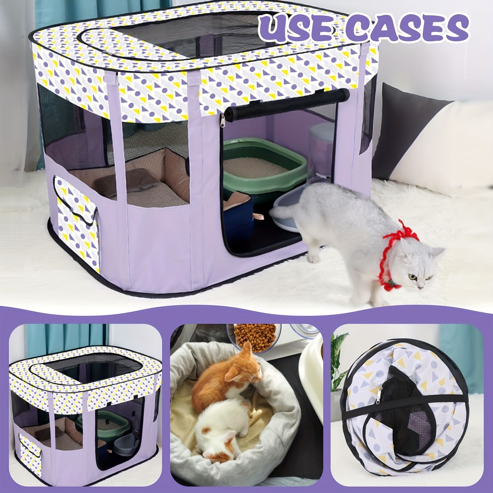 1 piece hot sale cat nursery pet nursery, foldable with a black handbag cat dog cage fence dog cat bed pet supplies tent puppy kitten nursery โ image 5