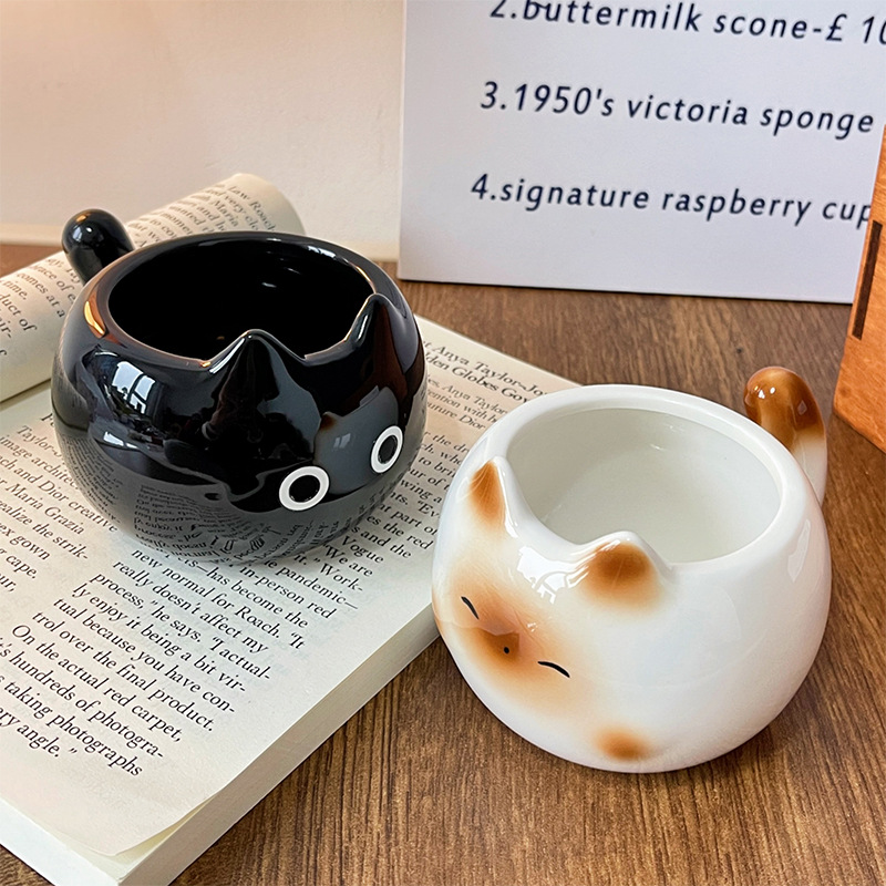 Black Adorable Ceramic Cat Mug - Cute Creative Coffee Cup with Tail Handle (210ml) — image 2