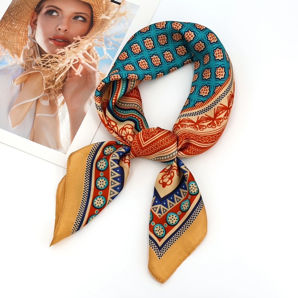 Bohemian White Women's 70cm Square Scarf - Bohemian Paisley & Vintage Print Collection - Lightweight Satin Feel, Versatile Neck Tie, Head Wrap, Bag Accent — image 3