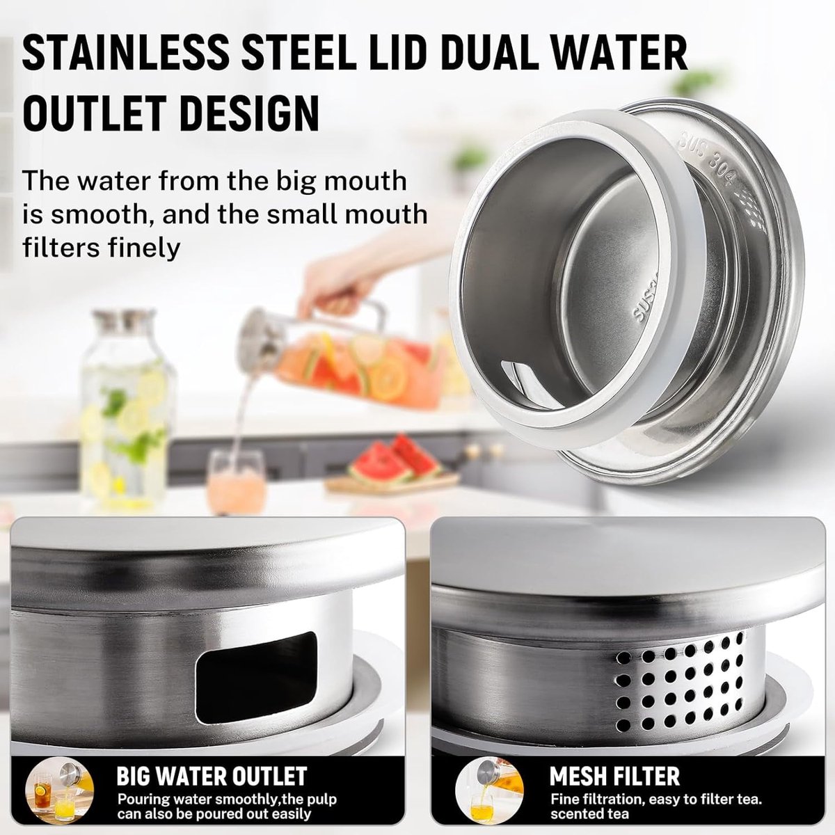 Square glass water jug - with lid and handle - refrigerator safe - suitable for hot and cold drinks - large capacity for home and restaurant use - suitable for — image 2