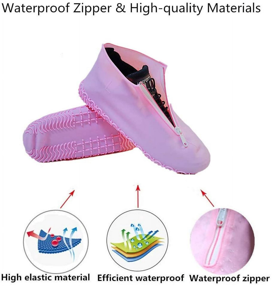 Waterproof shoe covers - reusable, foldable, non-slip rain shoe covers - with zipper - unisex - pink, size L — image 2