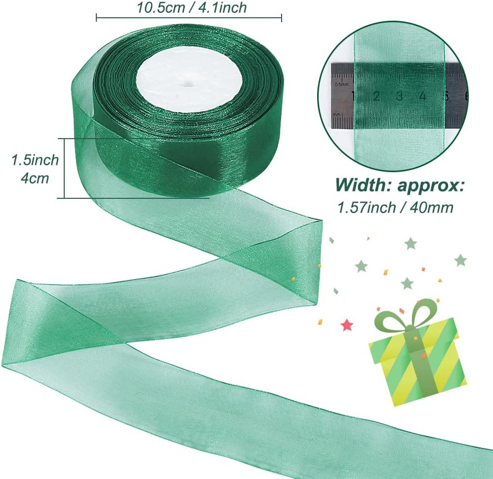 Green Sheer Ribbon, 50 Yards 1-1/2 inch Wide Shimmer Sheer Organza Ribbon for Bow Making, Gift Wrapping, Box Packaging, Crafting, Christmas Decoration and More — image 2