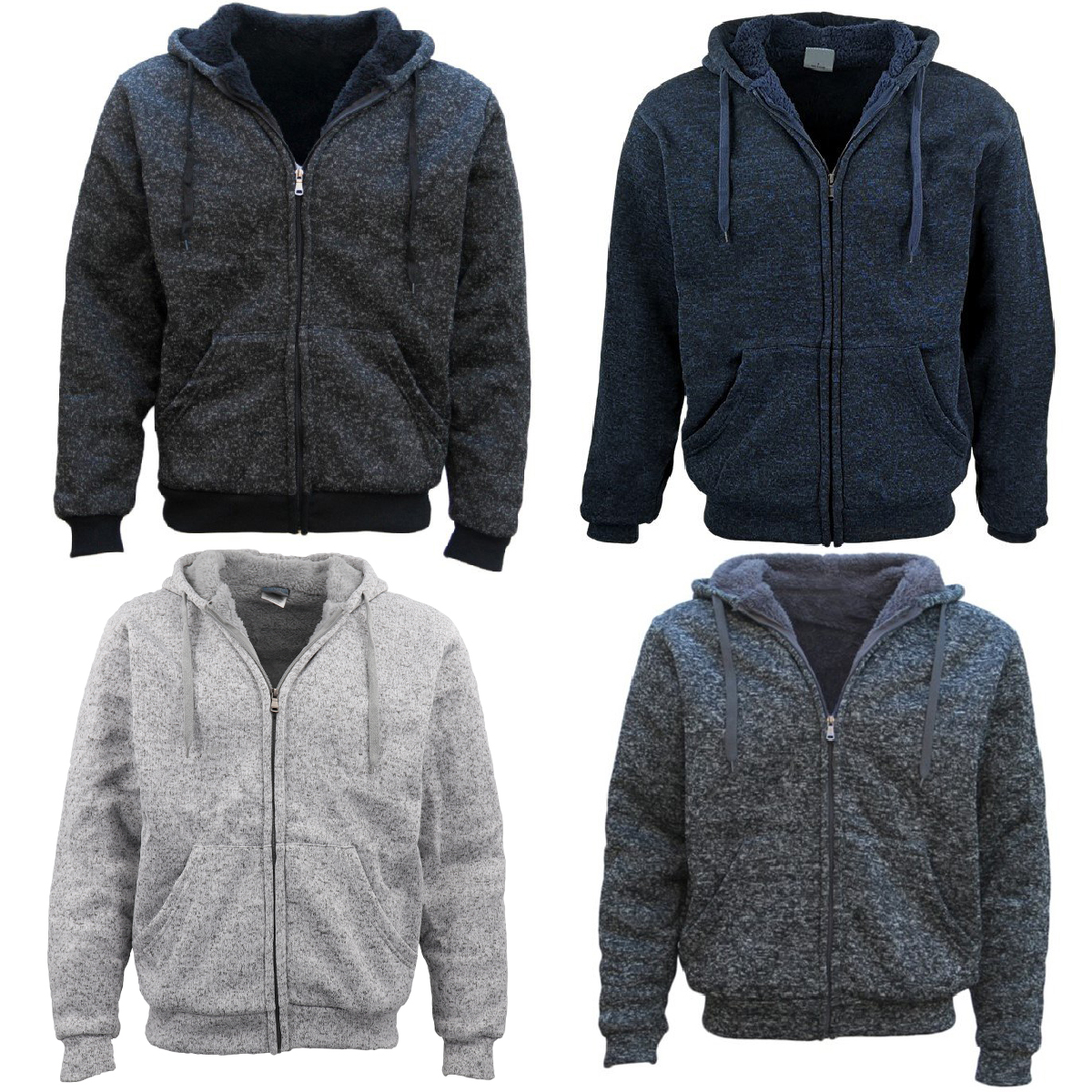 Men's Thick Zip Up Hooded Hoodie w Winter Sherpa Fur Jumper Coat Jacket Sweater, Dark Grey, 3XL — image 2