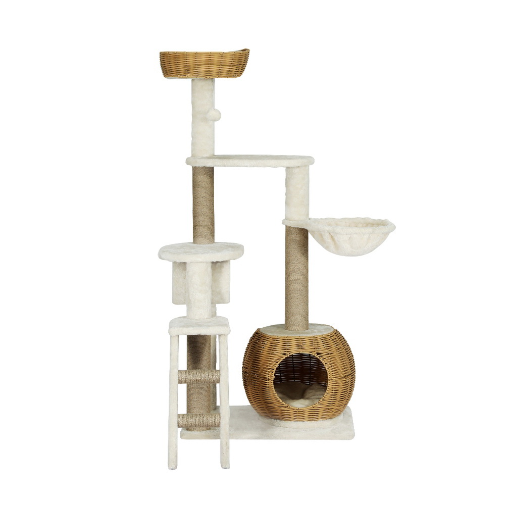 i.Pet Cat Tree 138cm Tower Scratching Post Scratcher Wood Bed Condo House Rattan Ladder โ image 3