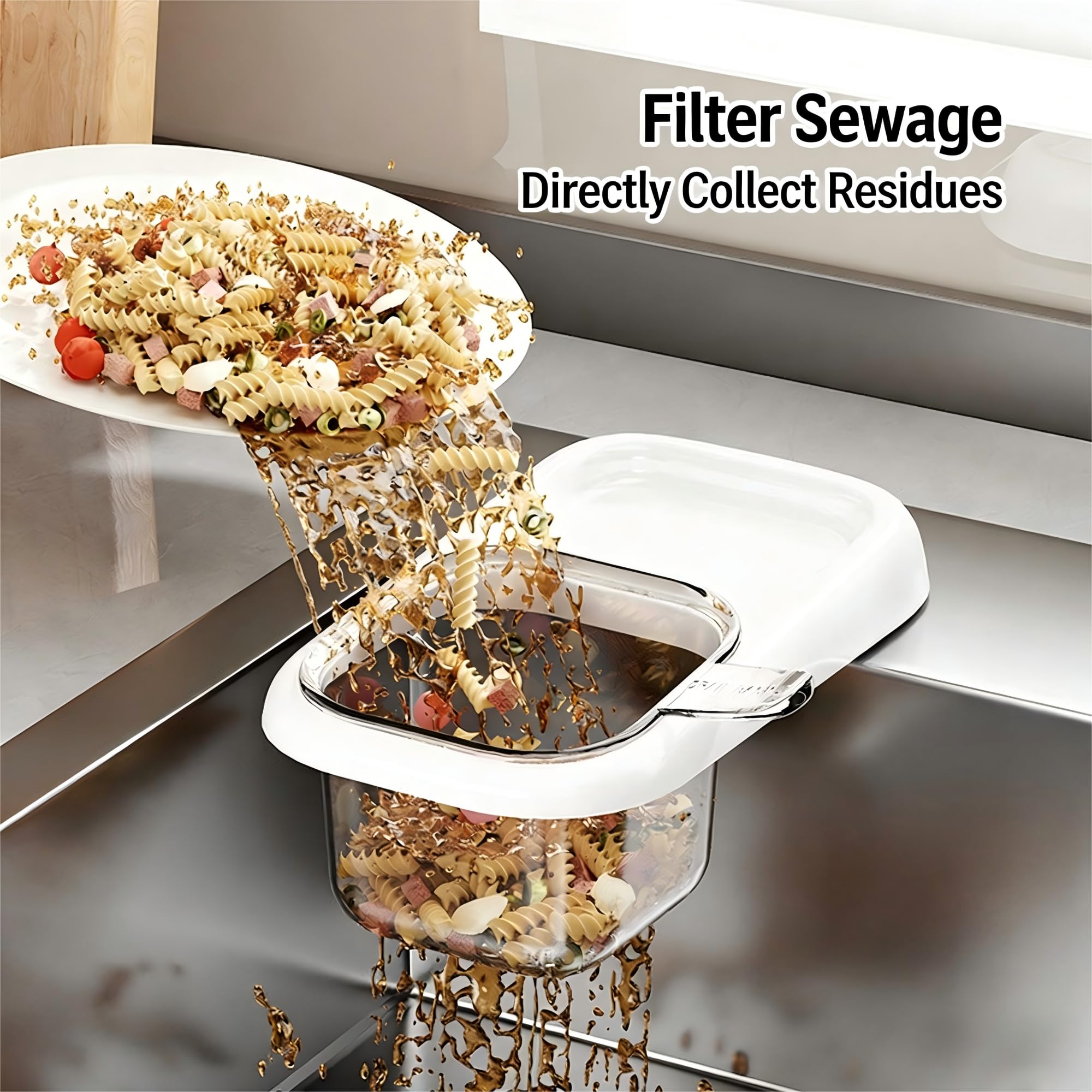2-Pack Kitchen Sink Drain Basket – White Suction Mount Strainer for Food Waste, Tea Leaves & Vegetables – Space-Saving Filter with Top Storage (White) — image 3