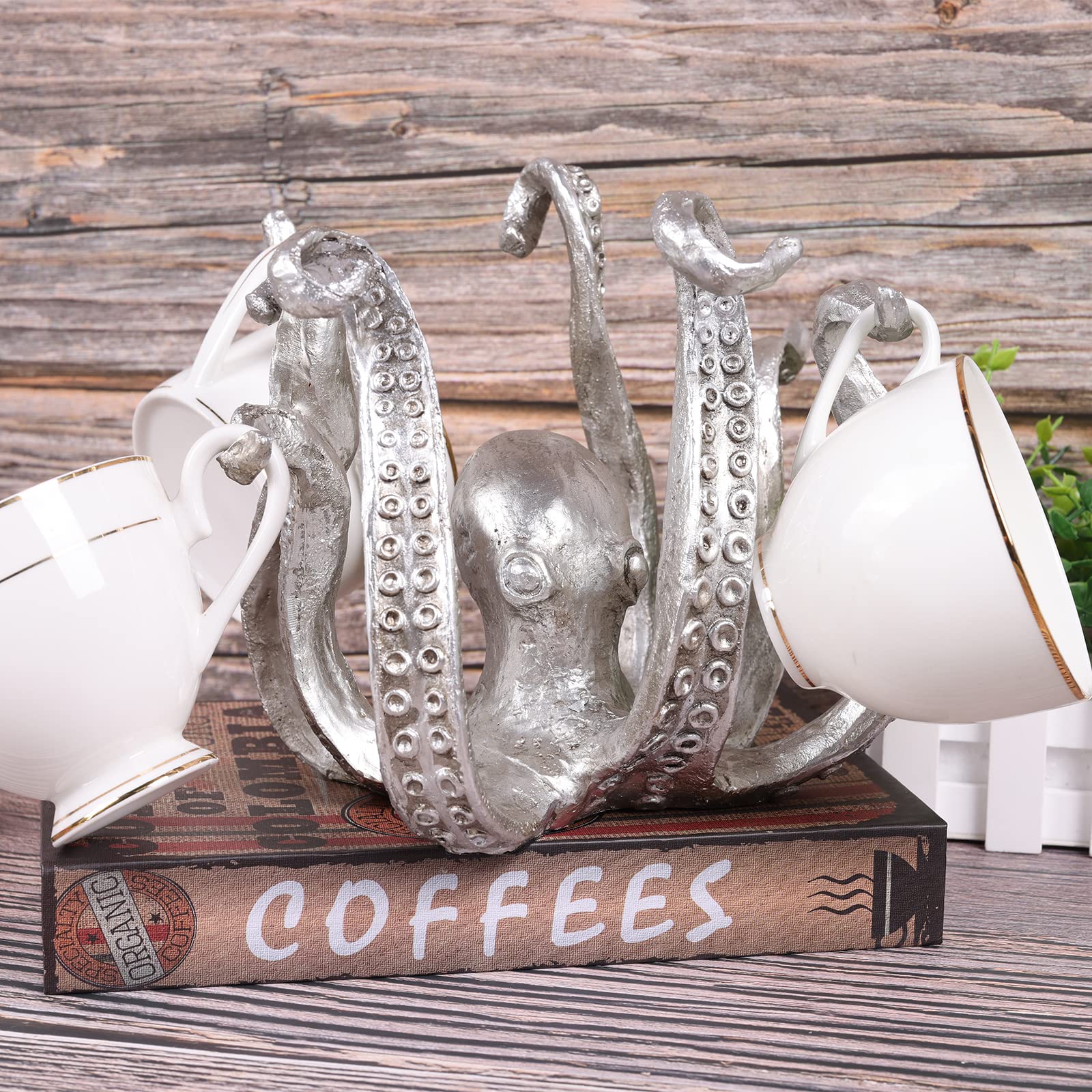 Multi-Functional Octopus Sculpture – Decorative Resin Cup Holder & Jewelry Organizer, Unique Home Accent for Living Room, Office, or Desk (Silver) — image 3
