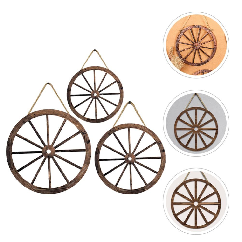 Home Decor 3pcs Wooden Wagon Wheel Wall Decor Old Western Style Wood Wagon Wheel Wall Art Farmhouse Wagon Wheels Rustic Yard — image 2