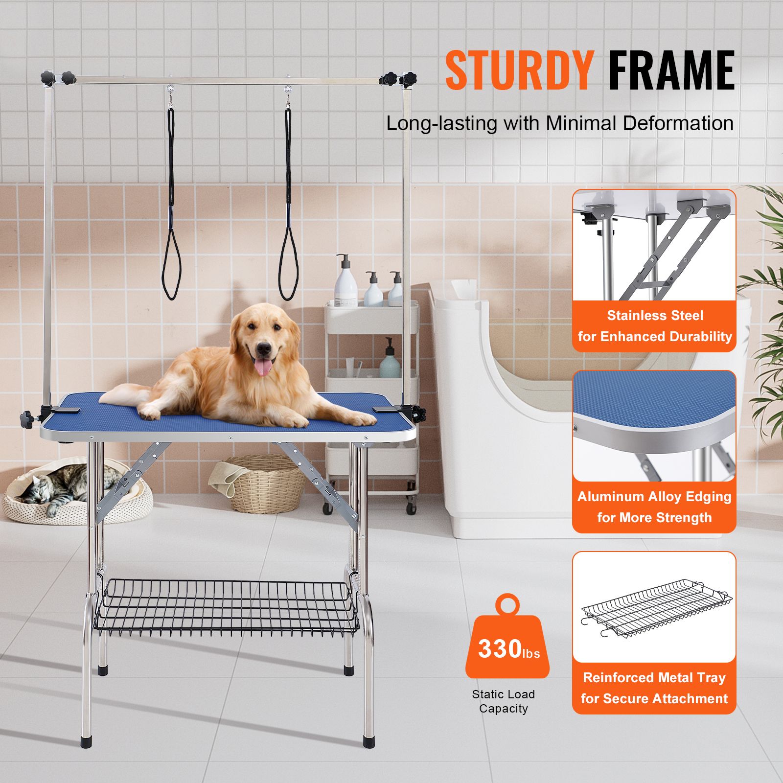 Pet Grooming Table Two Arms with Clamp, 915 × 610mm Dog Grooming Station, Foldable Pets Grooming Stand for Medium and Small Dogs, Free Two No Sit Haunch Holder — image 2