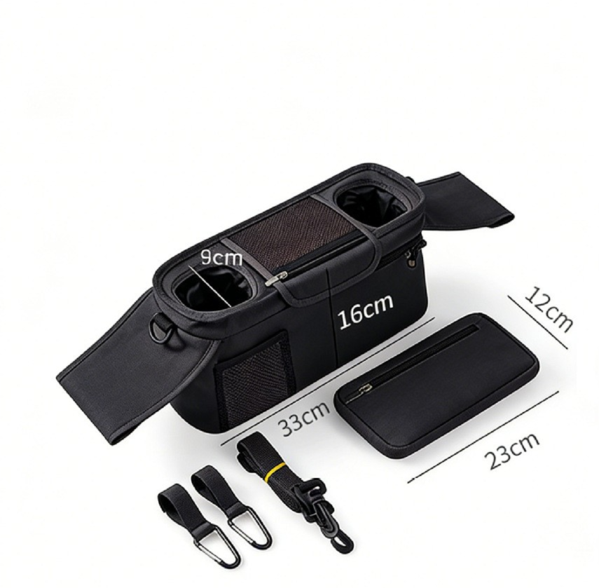 Black Universal Stroller Organizer Bag - Durable Water-Resistant Fabric - Dual Insulated Cup Holders, Large Capacity Storage Caddy for Diapers and Essentials โ image 5