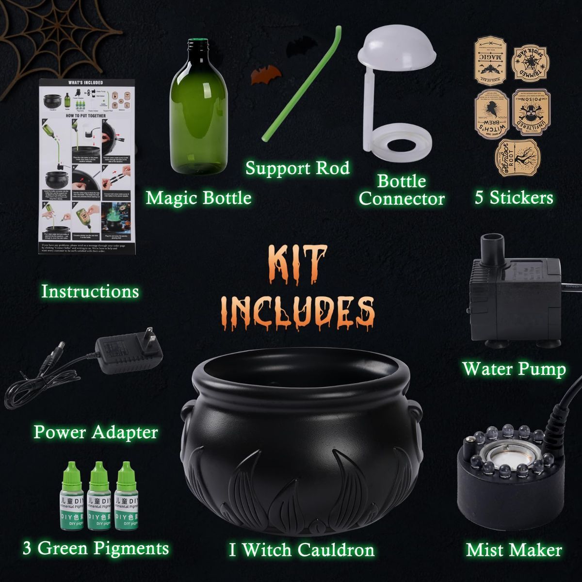 Halloween Decorations Indoor - DIY Witches Cauldron Floating Potion Set | Spooky Vintage Black Plastic Bowl with Mist Maker, Hocus Pocus Party Decor for Home — image 2