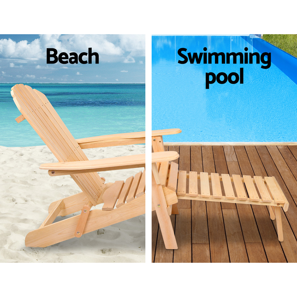 Gardeon 2PC Adirondack Outdoor Chairs Wooden Sun Lounge Patio Furniture Garden Natural — image 6