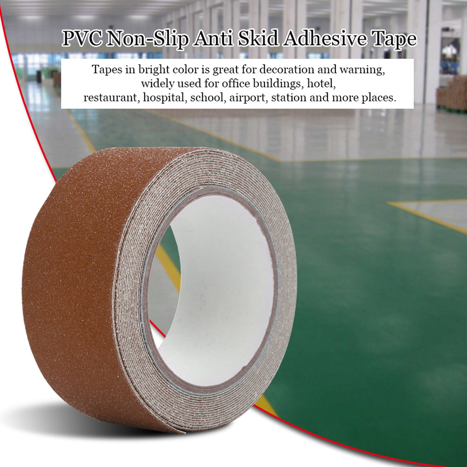 Colorful 5M*5cm PVC NOn Slip Anti Skid Adhesive Tape for Stair Step Floor Safety Decor (Brown) โ image 3
