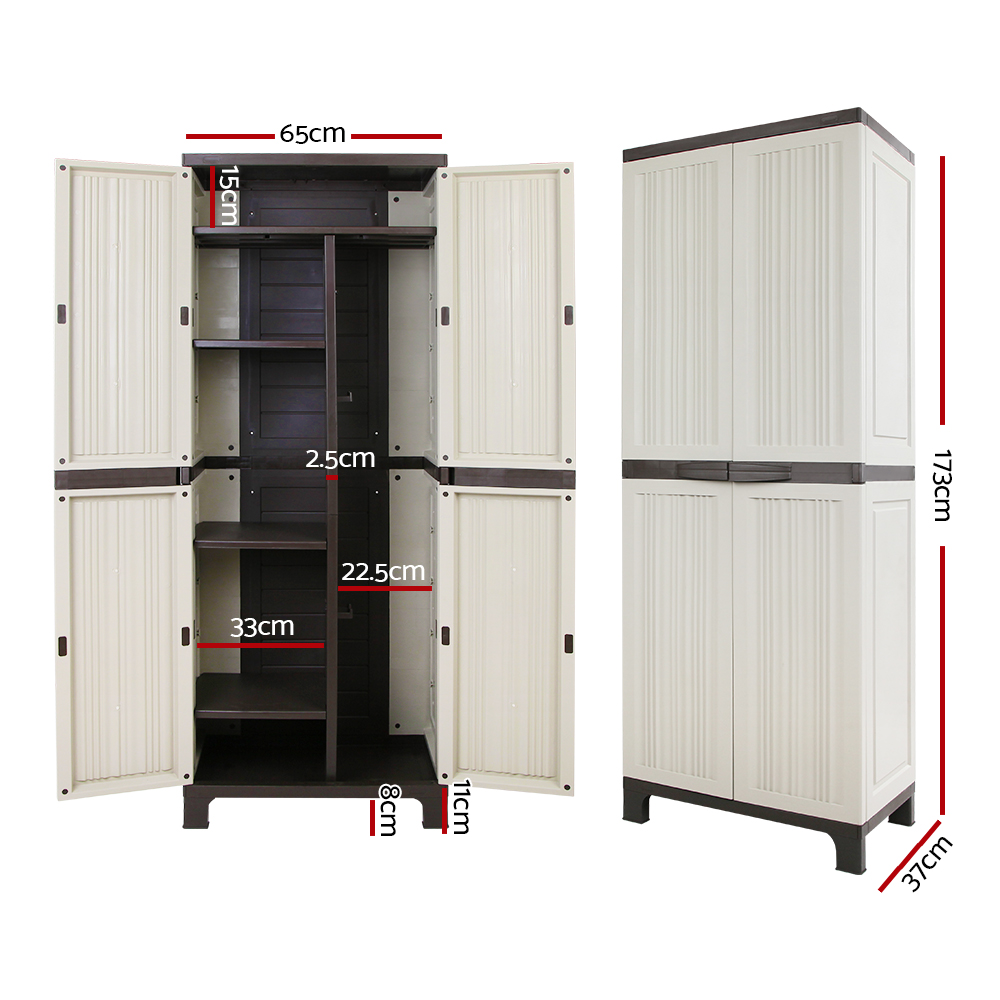 Gardeon Outdoor Storage Cabinet Box 173cm Lockable Cupboard Sheds Garage Adjustable Beige — image 4