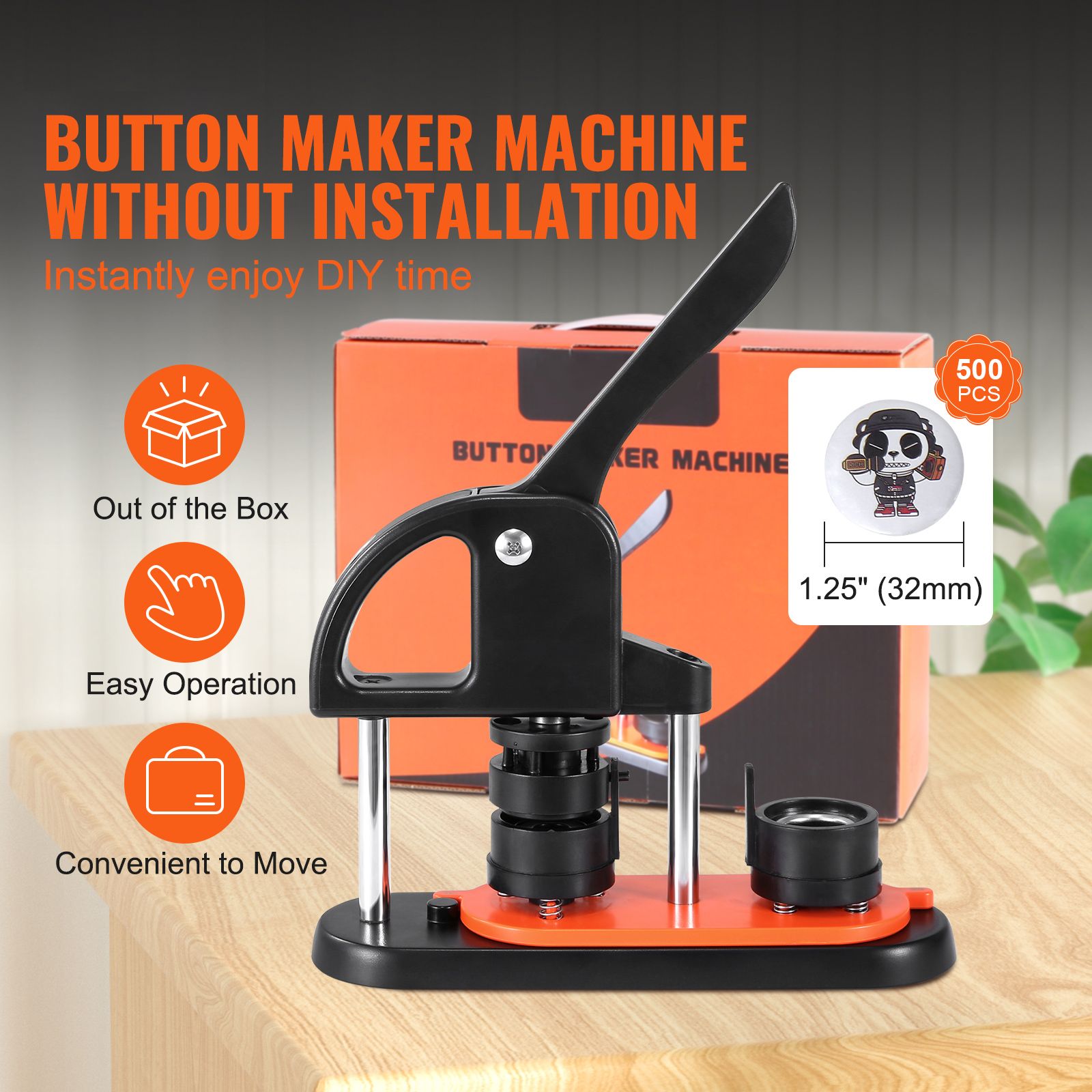 Button Maker Machine, 1.25 inch/32mm Pin Maker, Installation-Free Badge Punch Press Kit, Children DIY Gifts Button Making Supplies with 500pcs Button Parts — image 2