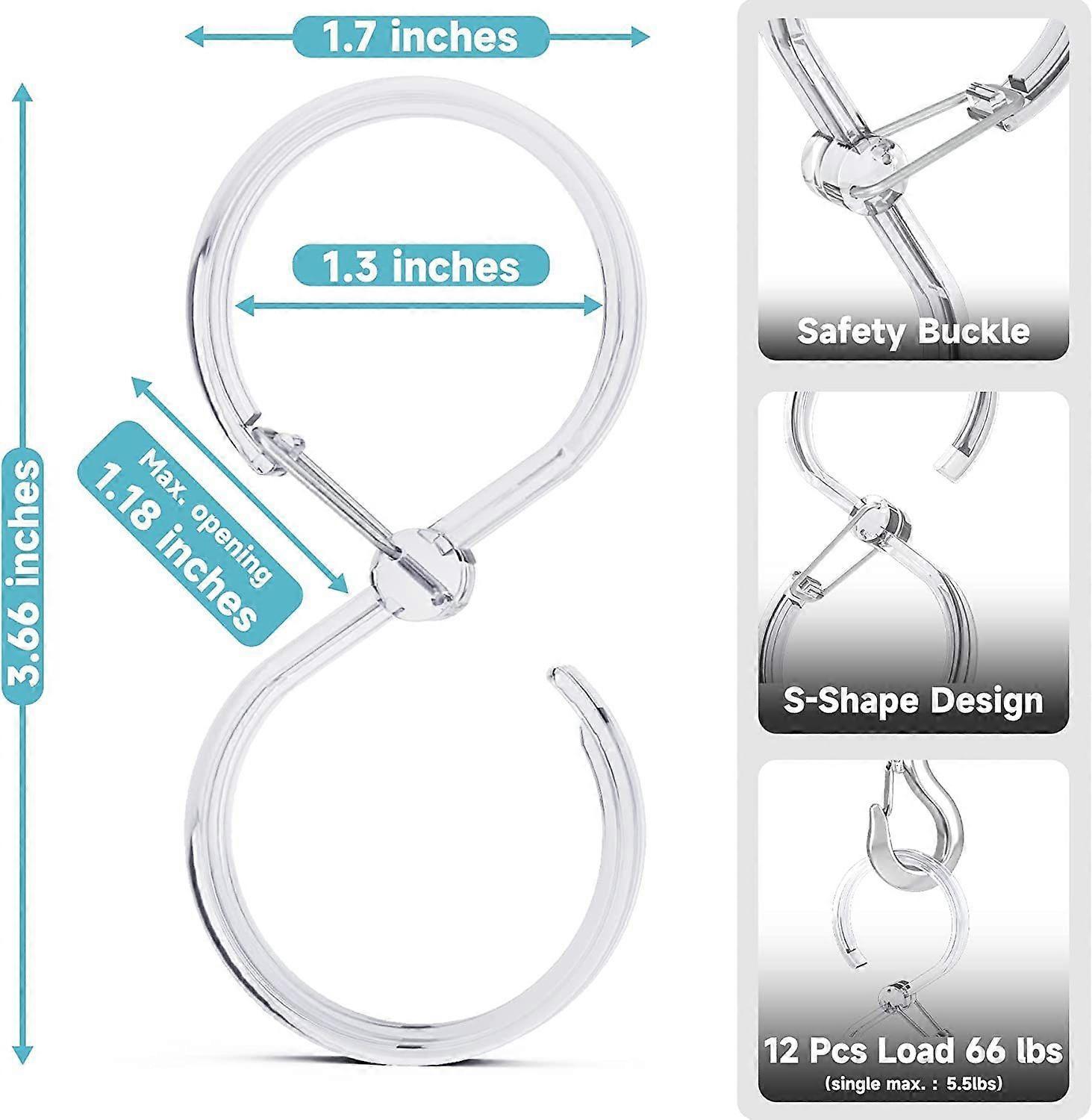 12pcs Plastic Shower Curtain Hooks Rings Rust-Proof S Hooks for Curtains & Clothes โ image 3